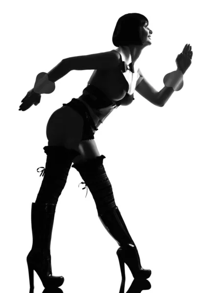Одна Сексуальная Белая Сексуальная Женщина Одевается Горничная Солдат Силуэт Студии — стоковое фото