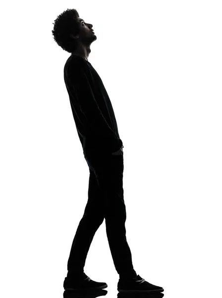 One African Handsome Young Man Standing Looking Surprise Silhouette Studio — Stock Photo, Image