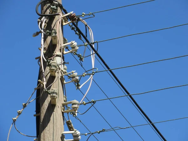 Power Poles High Voltage Blue Sky — Stock Photo, Image