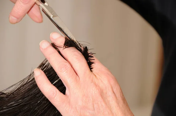 Peluquero Cortando Peinado Salón — Foto de Stock