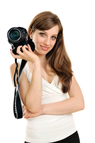 Jonge Vrouw Met Camera — Stockfoto