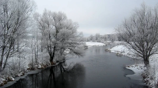 Beau Paysage Avec Hiver Ubed Rivière Forêt — Photo