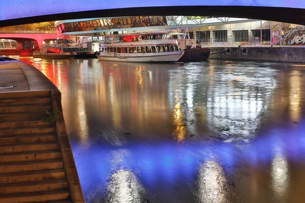 Vienna Natten Danube Kanal Hdr Inspelning — Stockfoto