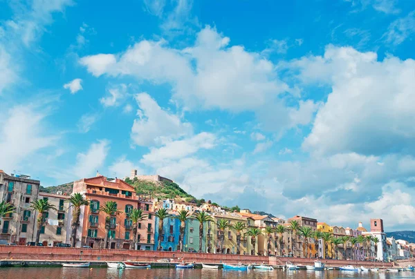 Bosa Riverfront Boats Cloudy Day — Stock Photo, Image