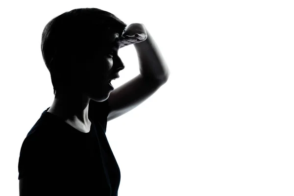 One Caucasian Young Teenager Silhouette Girl Looking Forward Portrait Studio — Stock Photo, Image