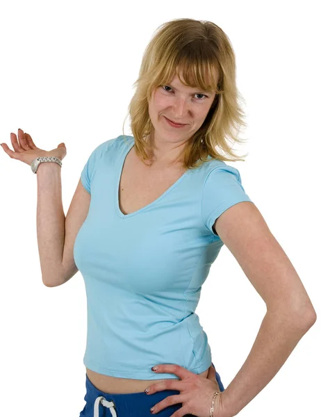 Upper Body Shot Young Blond Woman Front White Background — Stock Photo, Image