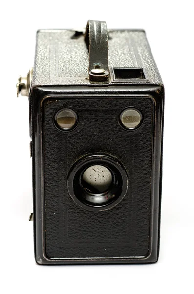Стара Чорна Коробка Камера Листового Металу Білому Фоні — стокове фото
