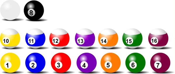 Pool Balls Komplettset Über Weißem Hintergrund Illustration — Stockfoto