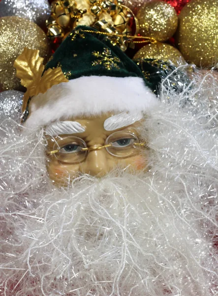 Santa Claus Christmas Decoration Surrounded Baubles — Stock Photo, Image