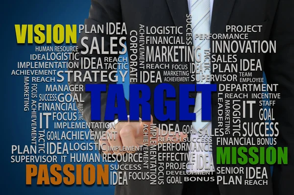 Businessman pointing key word of business target concept