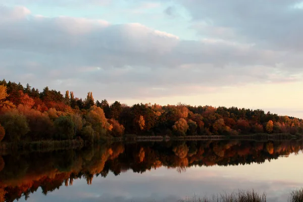 Wunderschöne Herbstlandschaft Mit Fluss Und Bäumen Der Immerwährenden — Stockfoto