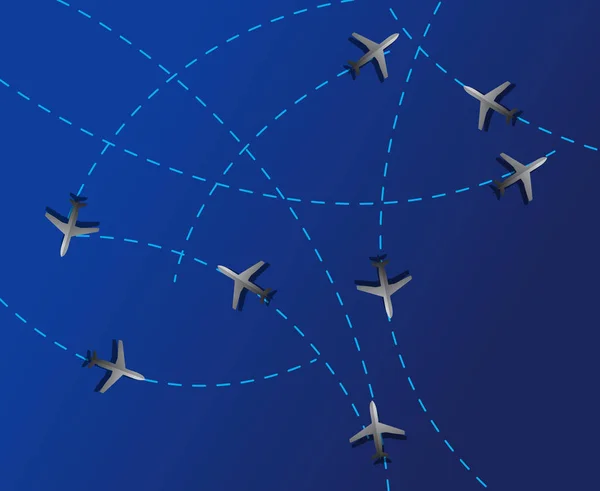 Air Travel Dotted Lines Flight Paths — Stock Photo, Image