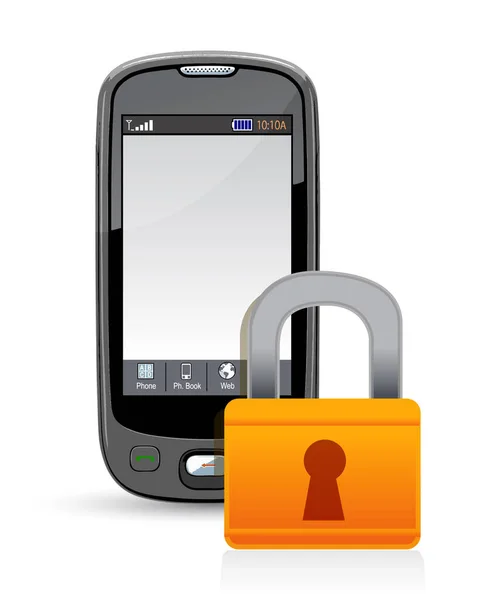 携帯電話と南京錠 情報セキュリティの概念 — ストック写真