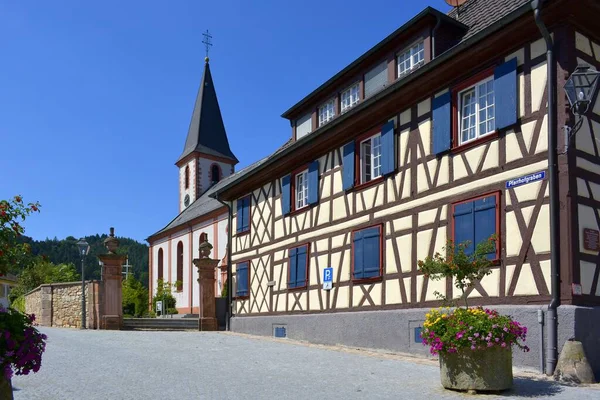 Černý Les Zell Harmersbach Staré Město Centrum Kašna Městský Kostel — Stock fotografie