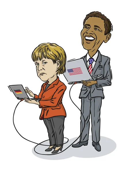 Obama Auf Computermonitoren Überwacht Merkel Und Speichert Daten — Stockfoto