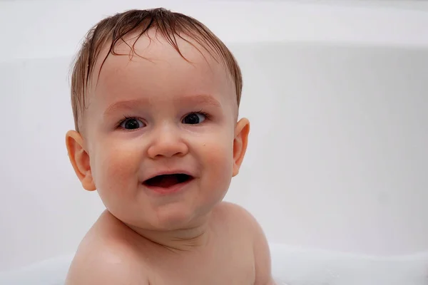 Cute Baby Girl Bath Clean Water — Stock Photo, Image