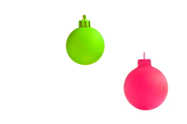 Neongrün Neongelb Neonrosa Weihnachtskugel Isoliert Auf Weißem Hintergrund — Stockfoto