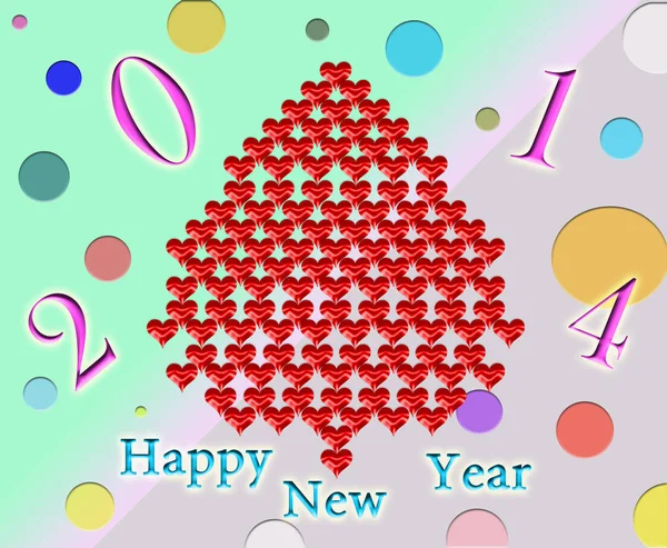 New Year Fur Tree Made Many Red Hearts — Stock Photo, Image