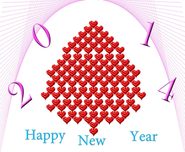Novoroční Kožešin Strom Mnoha Červené Srdce — Stock fotografie