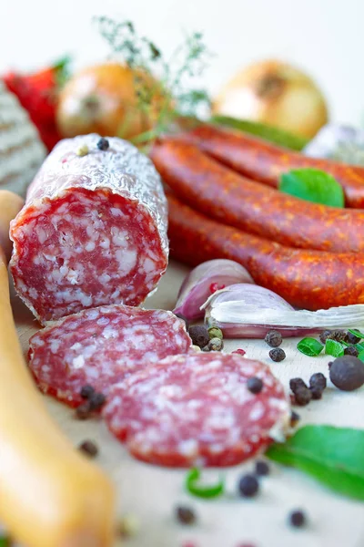 Italian Salami Sausages Spices Stock Photo