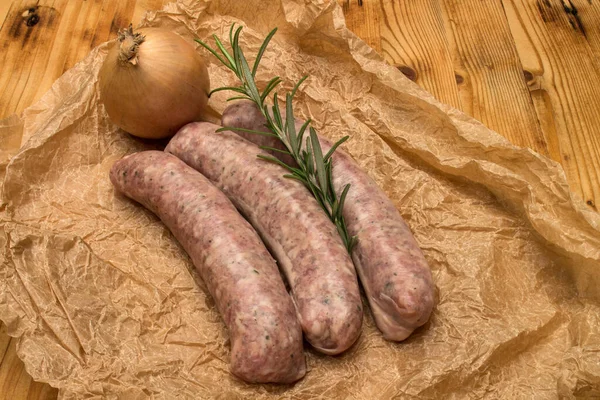 Sausages Onion Rosemary — Stock Photo, Image