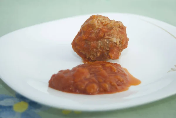 Uma Receita Típica Italiana Almôndegas Mincemeat Molho Tomate Alla Bolognese — Fotografia de Stock