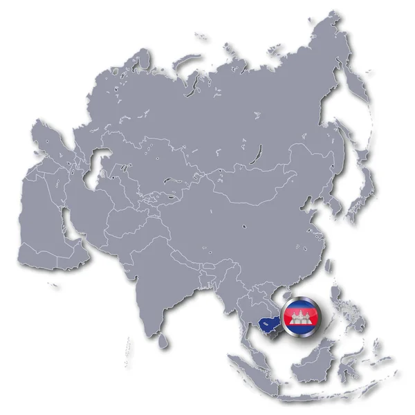 Ásia Mapa Com Cambodia — Fotografia de Stock
