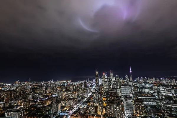 Vista Completa Centro Toronto Noite Com Reflexos Glamour Padrão Céu — Fotografia de Stock