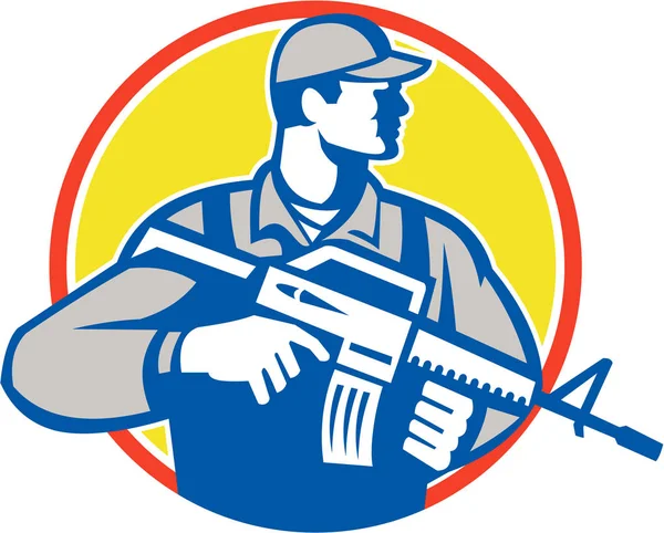 Illustration Soldat Américain Armé Fusil Assaut Tourné Vers Haut Regardant — Photo