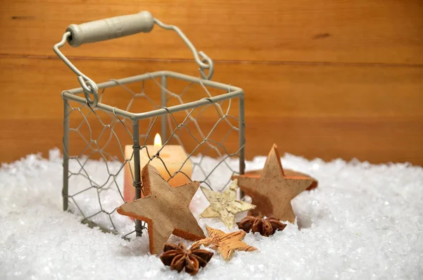クリスマスキャンドル雪の木の星の装飾アドベント — ストック写真