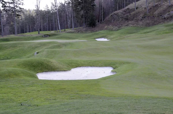 Zwei Bunker Auf Einem Golfplatz Einem Herbsttag — Stockfoto