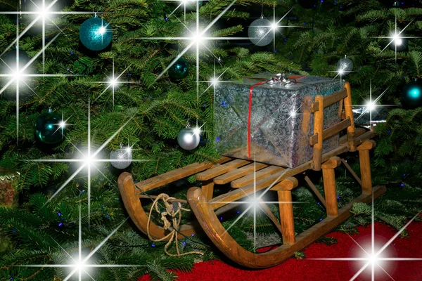 Traîneau Bois Avec Cadeau Noël — Photo