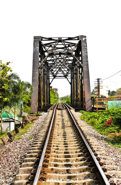 Spoorbrug Bij Bangkoknoi Talingchan Thailand Het Buurt Van Talingchan Drijvende — Stockfoto