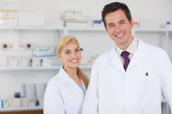 Two Pharmacists Standing Counter Hospital — Stock Photo, Image