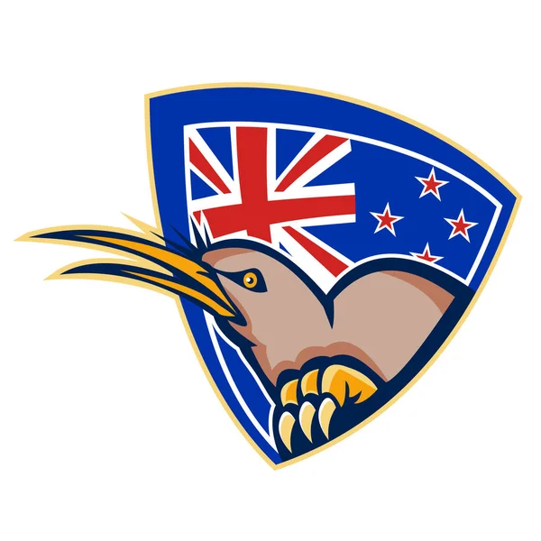 Иллюстрация Сердитой Головы Птицы Киви Смотрящейся Сбоку Флагом Новой Зеландии — стоковое фото