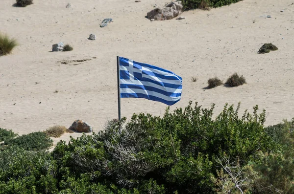 Греческий Флаг Солнцем Пляжа Балос Крите — стоковое фото