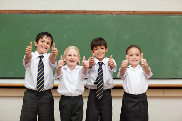 Smiling Children School Uniforms Giving Thumbs — Foto de Stock