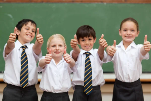 Smiling Students School Uniforms Giving Thumbs — Foto de Stock