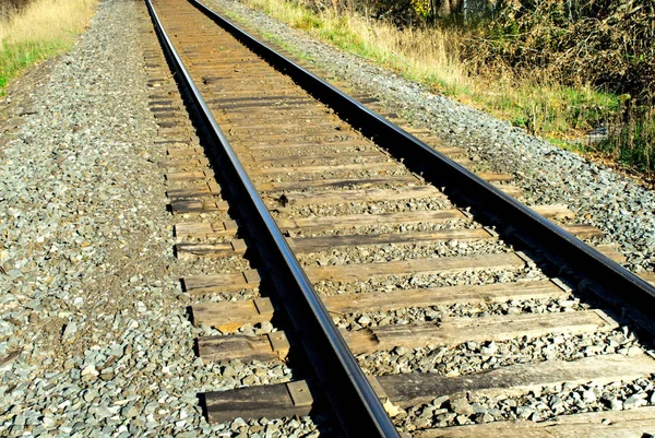 Par Trilhas Trem Vazias Cascalho Perspectiva Recuando Para Distância — Fotografia de Stock