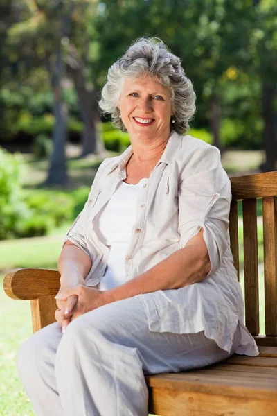 Smiling Old Woman Sitting — Stock Photo, Image