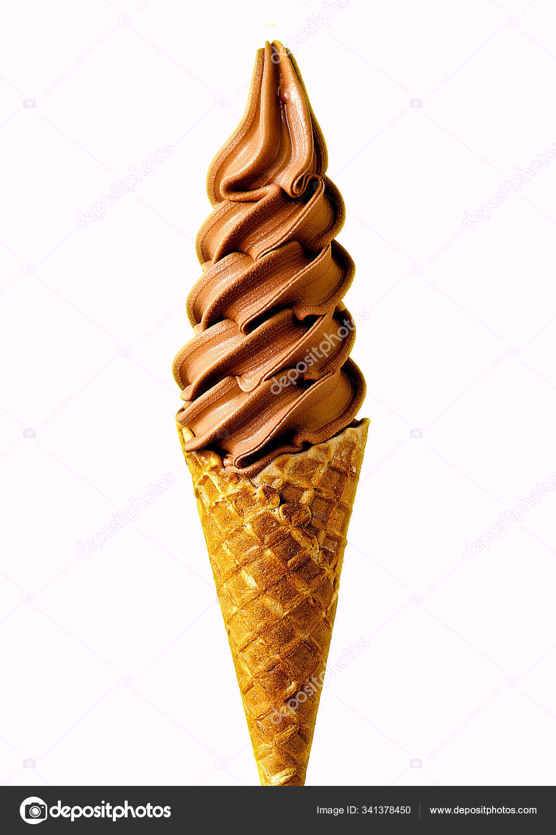 Chocolate Flavour Ice Cream Cone Isolated Stock Photo by