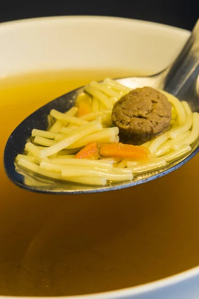 Beef Broth Noodles Meatballs — Stock Photo, Image