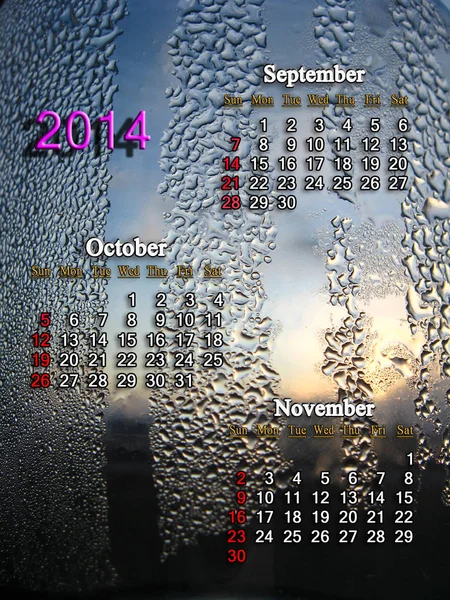 Calendar Autumn 2014 Year Surface Drops Water — Stock Photo, Image