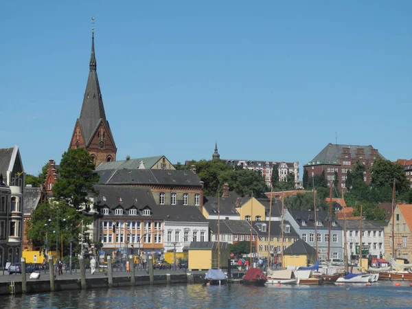 Λιμάνι Και Εκκλησία Της Αγίας Μαρίας Στο Flensburg — Φωτογραφία Αρχείου