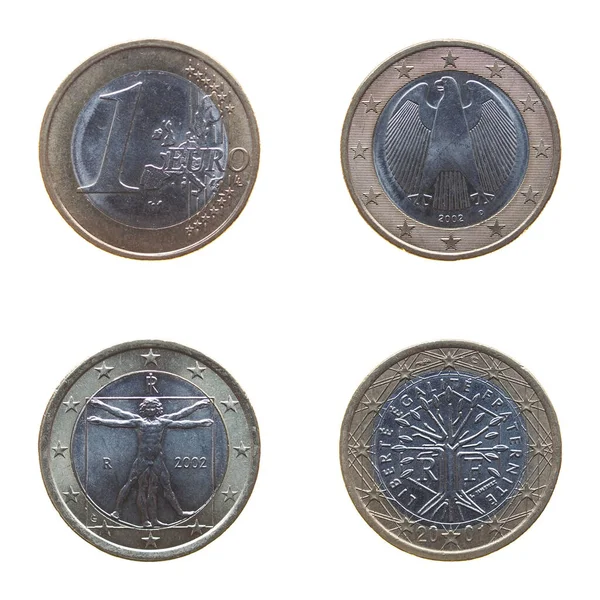 Ett Euro Myntar Allmänning Sida Och Tyskland Frankrike Italien Sida — Stockfoto
