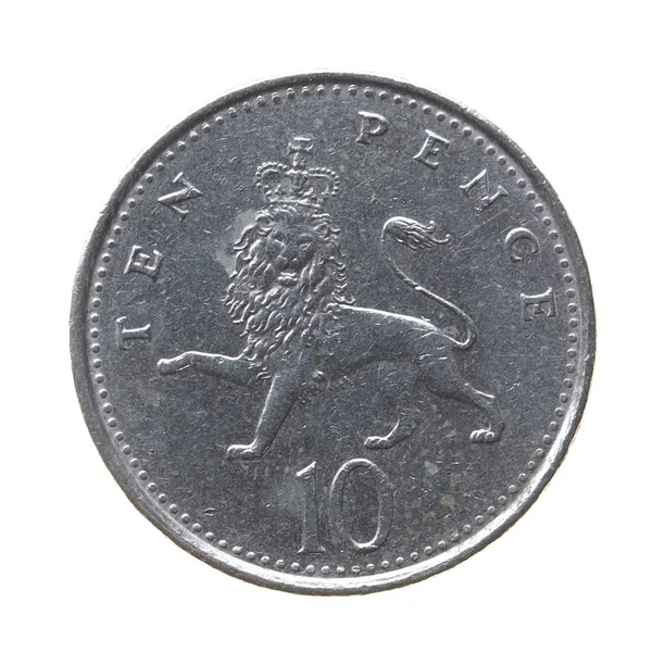 Монета Десяти Пенсів Ізольована Білому Тлі — стокове фото