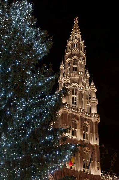 Brussel Stadhuis Nachts — Stockfoto