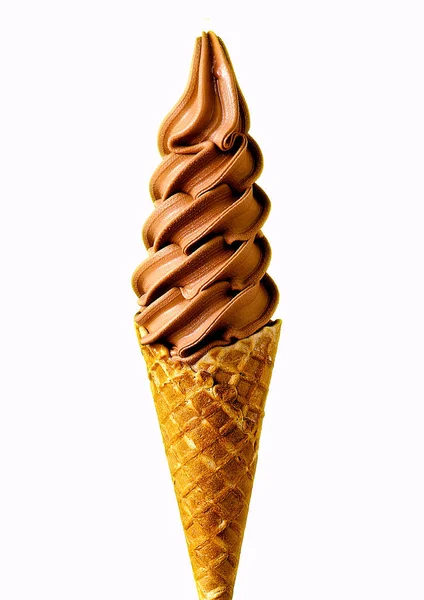 Cone Sorvete Sabor Chocolate Isolado — Fotografia de Stock