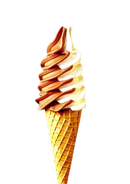 Конус Мороженого Смешанным Ванильным Шоколадным Вкусом — стоковое фото