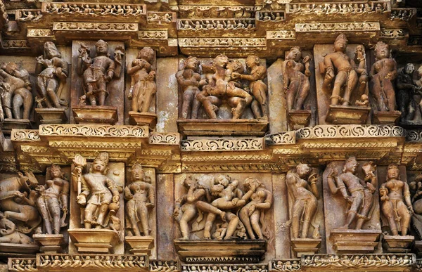 Vishvanatha Tapınağı Ndaki Erotik Heykeller Khajuraho Nun Batı Tapınakları Madhya — Stok fotoğraf